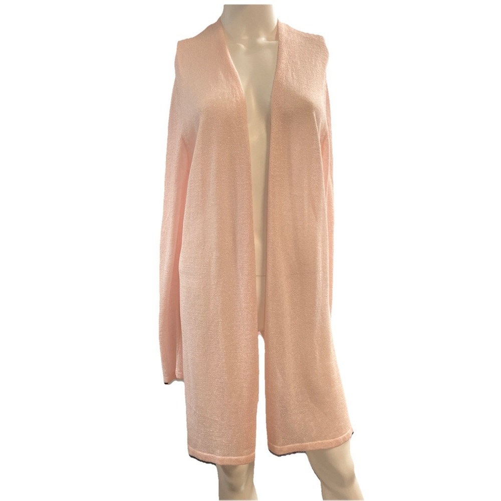 J‎ Jill Cardigan Pink Linen Blend Duster Open Front Size L Open Knit Lightweight